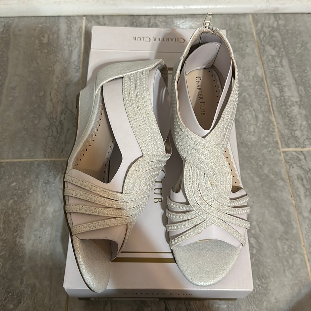 Charter club white ginifur sandals size 8.5